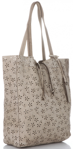 Vittoria Gotti Premium Torebka Skórzana Ażurowany ShopperBag w stylu Vintage wykonany z wysokiej jakości skóry naturalnej Beżowa (kolory)