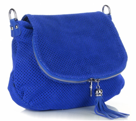 Torebki Skórzane Listonoszki firmy Genuine Leather Kobaltowe