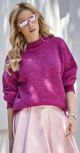 [Zestaw] Sweter MAKADAMIA S63 - Fuksja melanż + Spódnica IVON LETICIA SP56 + Rajstopy ENCORE G5815 20DEN