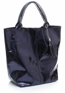 Lakierowane Torebki ze Skóry Shopperbag Granat Błysk