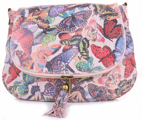Listonoszka Skórzana Made in Italy Buterfly Różowa