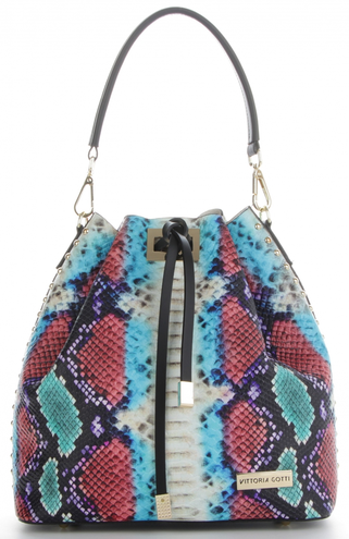 Vittoria Gotti Firmowe Torebki Skórzane Ekskluzywny Shopper Made in Italy w modny wzór kolorowego węża Turkus (kolory)