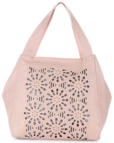 Ażurowe Torebki Skórzane ShopperBag firmy GENUINE LEATHER Pudrowy Róż