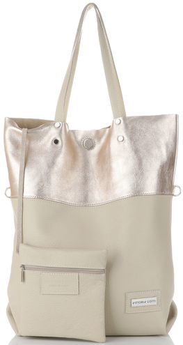 Vittoria Gotti Firmowe Torebki Skórzane Duży ShopperBag XXL Made in Italy z Etui Beżowy (kolory)