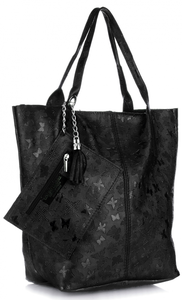 Genuine Leather Torebki Skórzane Uniwersalny ShoppeBag wzór Motyli Czarne (kolory)