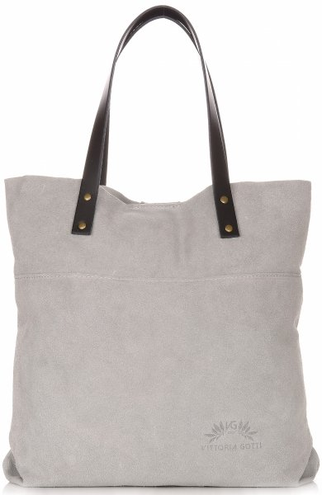 Torebki Skórzane Shopper Bag Włoskiej Marki VITTORIA GOTTI Jasno Szare