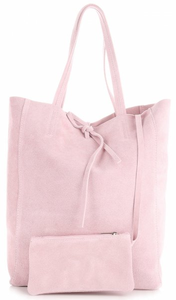 Modna Włoska Torba Skórzana typu ShopperBag Pudrowy Róż