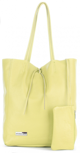 Włoska Torebka Skórzana Modny Shopper Bag XL firmy Vittoria Gotti Limonka (kolory)
