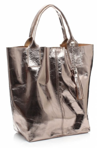 Lakierowane Torebki ze Skóry Shopperbag Miedziana