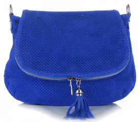 Włoskie Ażurowane Torebki Skórzane Listonoszki firmy Genuine Leather Kobalt (kolory)