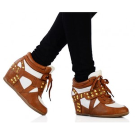 Sportowe Botki Camel - Skórzane Sneakers Ćwieki