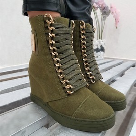 Sneakersy KHAKI na Koturnie - Złoty Łańcuszek