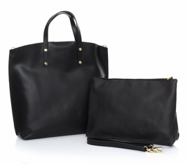 Torebka Skórzana Shopperbag z Kosmetyczką Czarna