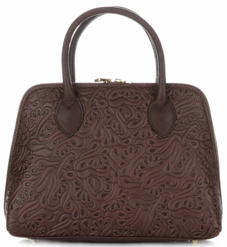 Eleganckie Torebki Skórzane Kuferki firmy Genuine Leather Czekoladowe