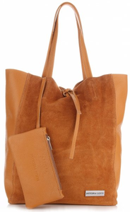 VITTORIA GOTTI Torebka Damska Skórzany ShopperBag Made in Italy Ruda