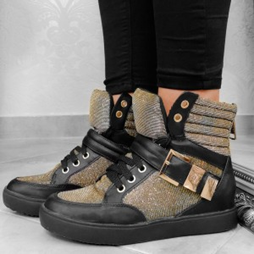 Stylowe Czarne Sneakers Połyskujące Złotem