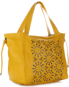 Oryginalne Torby Skórzane ShopperBag z Kosmetyczką firmy Genuine Leather Ażurowe Żółte (kolory)