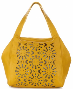 Ażurowe Torebki Skórzane ShopperBag firmy GENUINE LEATHER Żółte