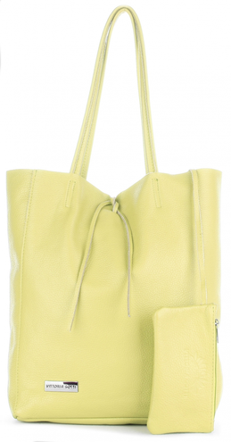 Włoska Torebka Skórzana Modny Shopper Bag XL firmy Vittoria Gotti Limonka (kolory)