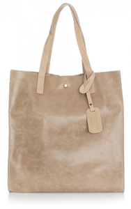 Torba Skórzana Shopper Bag z Kosmetyczką Beżowa (kolory)