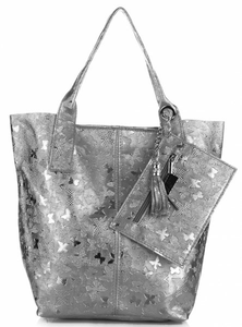 Uniwersalne Torebki Skórzane ShopperBagi firmy Genuine Leather Szare