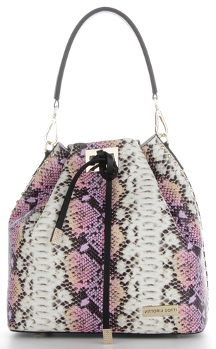 Vittoria Gotti Firmowe Torebki Skórzane Ekskluzywny Shopper Made in Italy w modny wzór węża Różowa (kolory)