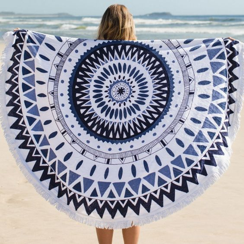 Ręcznik plażowy okrągły BOHO MANDALA BLUE REC1