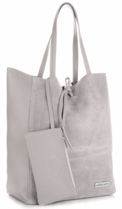 VITTORIA GOTTI Torebka Damska Skórzany ShopperBag Made in Italy Jasno Szara