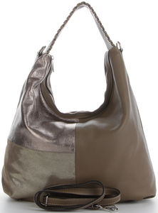 Stylowe Torebki Skórzane Włoski Shopper Bag XL do noszenia na co dzień w modne wzory firmy Genuine Leather Ziemista (kolory)