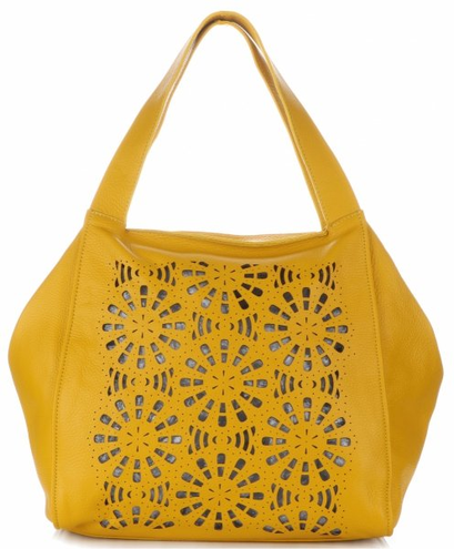 Ażurowe Torebki Skórzane ShopperBag firmy GENUINE LEATHER Żółte