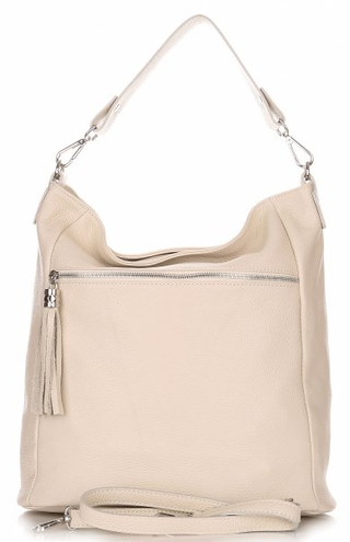 Uniwersalna Torebka Skórzana Firmy Genuine Leather Beżowa